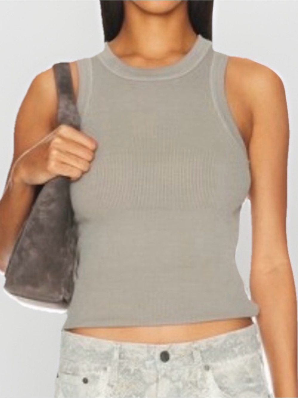 Agolde Leigh Tank Top Gray Size Medium Ribbed Sleeveless Stretch Casual Organic